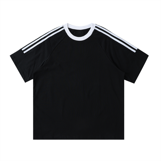 Contrast Tape Crewneck Cotton T-Shirt