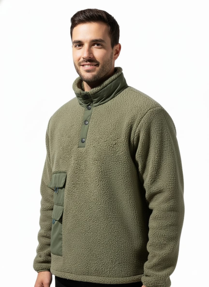 Men's Plus Size Drawstring Fleece Long Sleeve Top