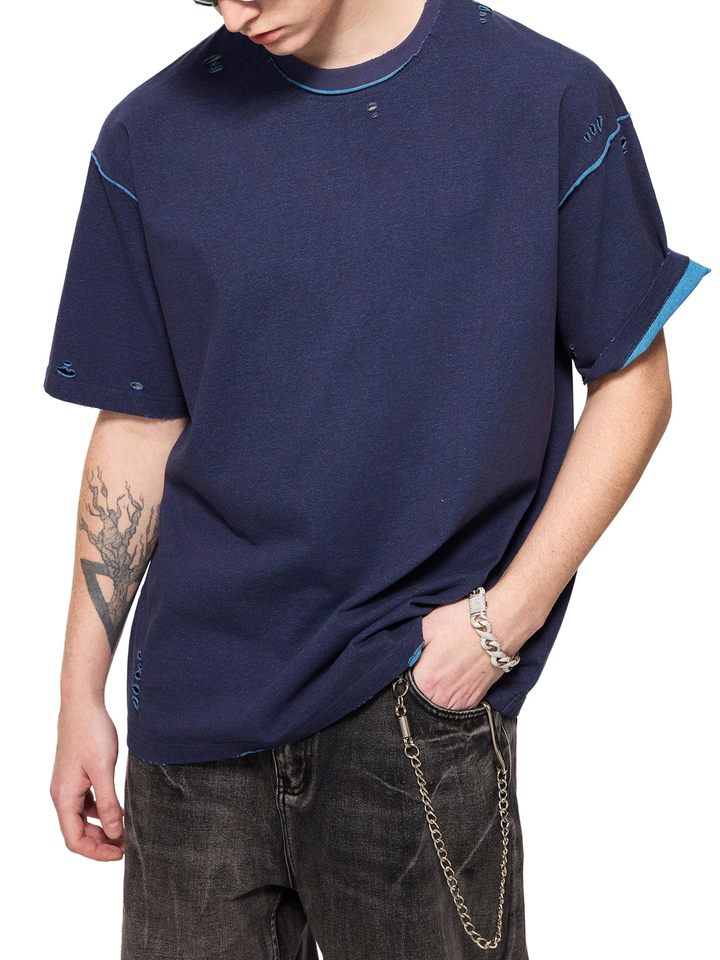 Hand-frayed Reversible T-shirt